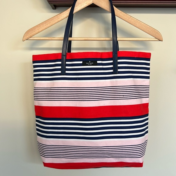 Kate Spade like new shopper book tote fits laptop red white blue - Picture 2 of 11